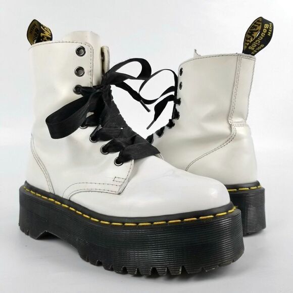 Dr. Martens Jadon Ribbon Dolls Kill White Leather Platform Combat Boots 5 Grunge - Picture 5 of 8